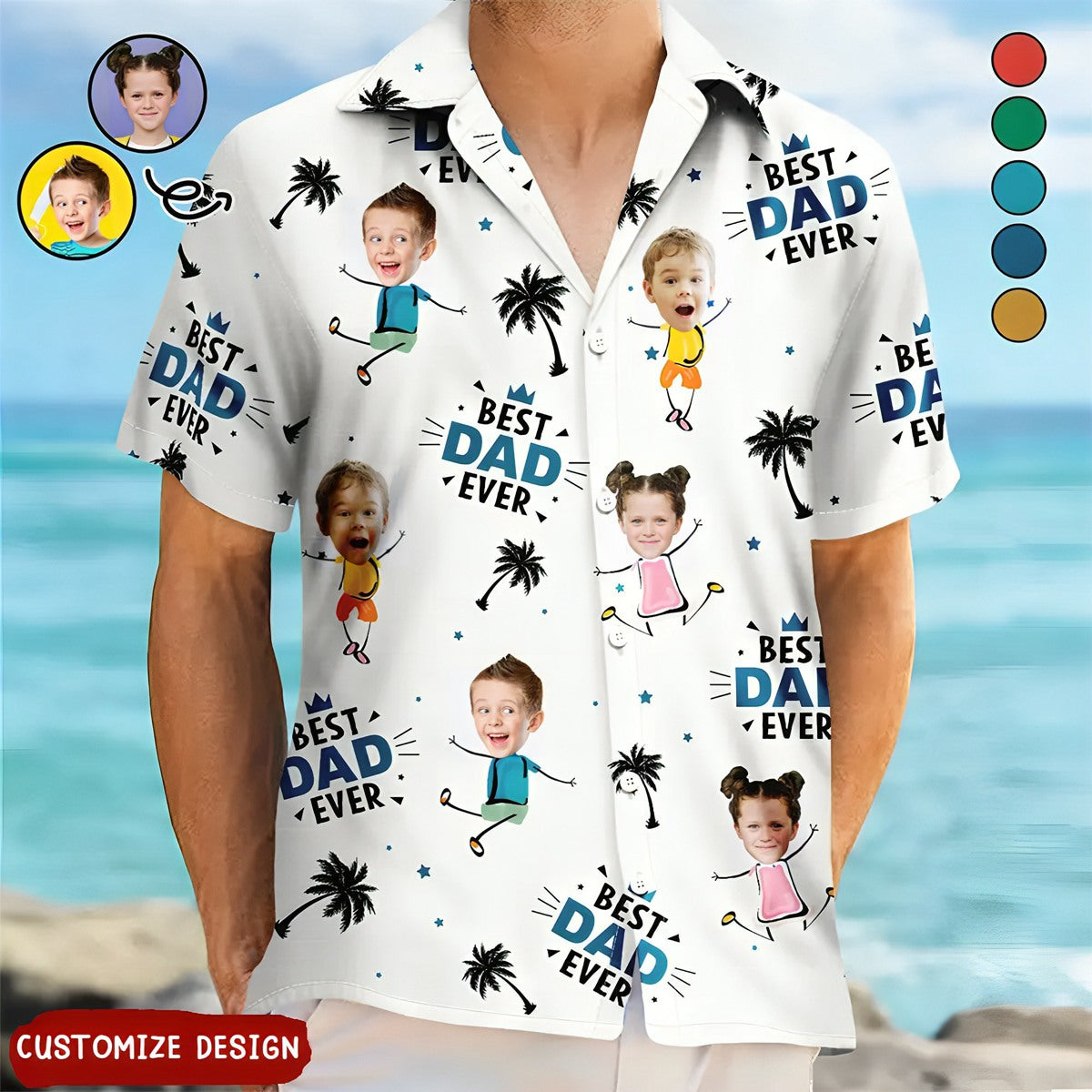 Custom Photo Best Dad Ever Coconut Palm - Personalized Hawaiian Shirt