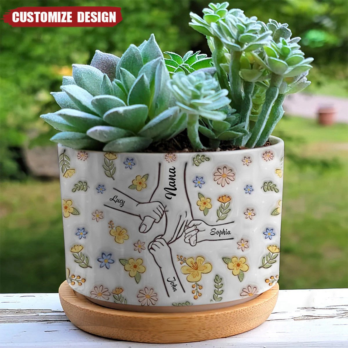 Floral Mom Hand- Personalized Ceramic Plant Pot