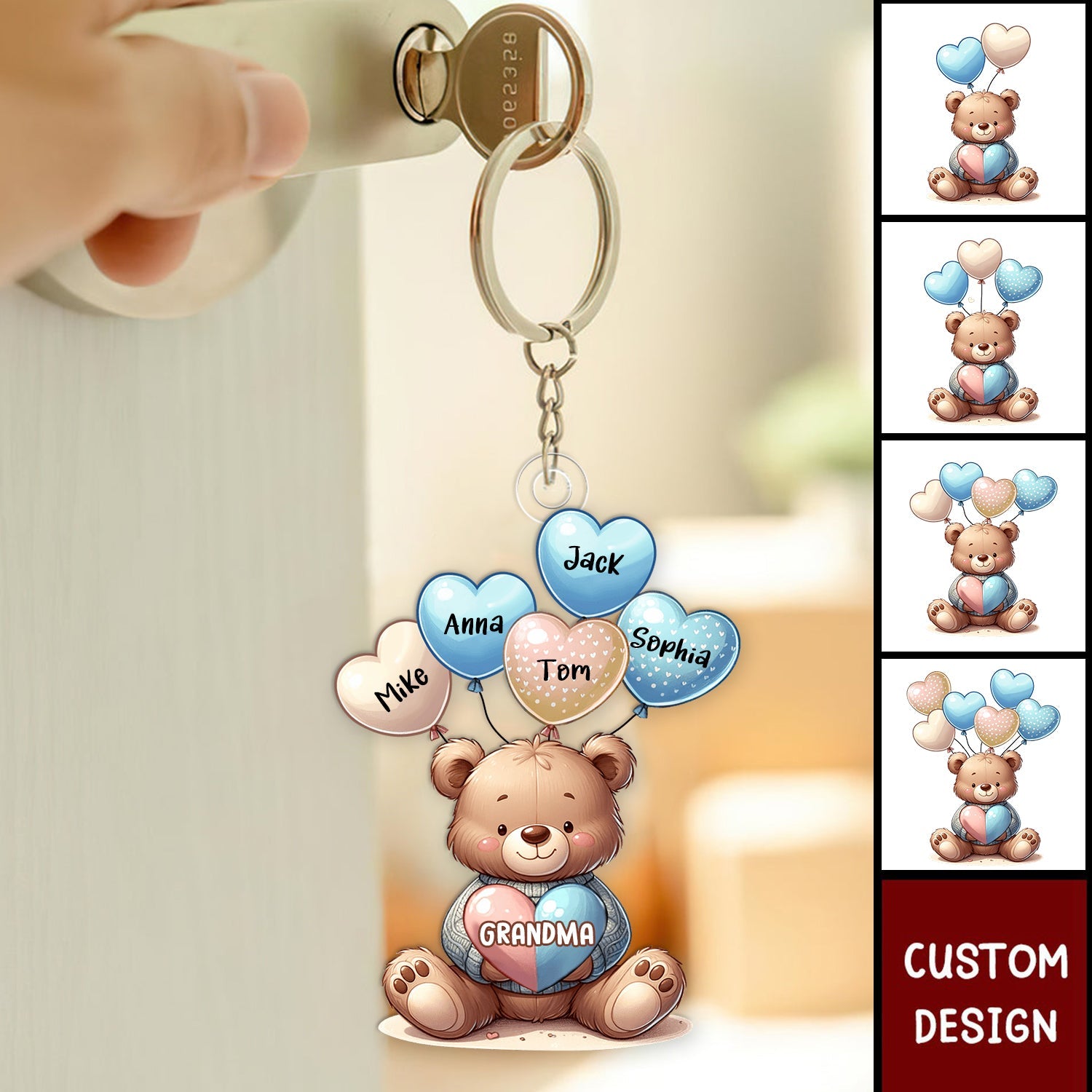 Cute Bear Grandma Mom Sweet Heart Balloon Kids - Personalized Acrylic Keychain - Gift For Grandma, Mom