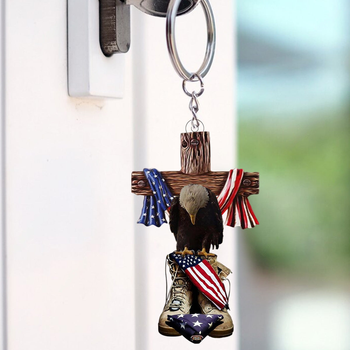 Stand For The Flag, Kneel For The Cross Acrylic Keychain Gift For Veteran, Military