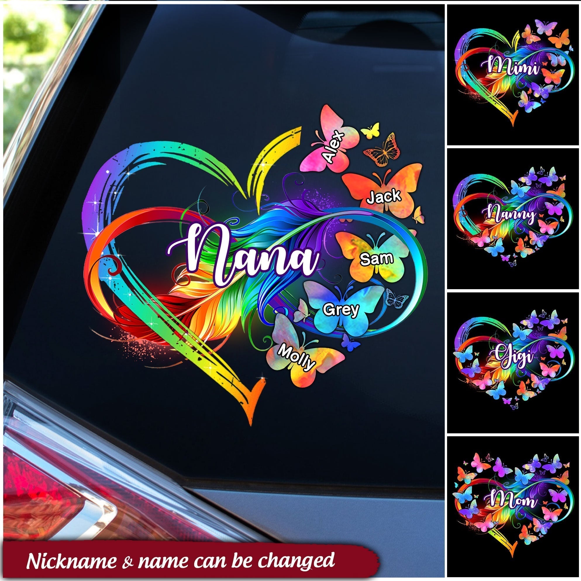 Grandma Grandkids Infinity Love Family Mother's Day Gift Heart Butterflies Rainbow Decal