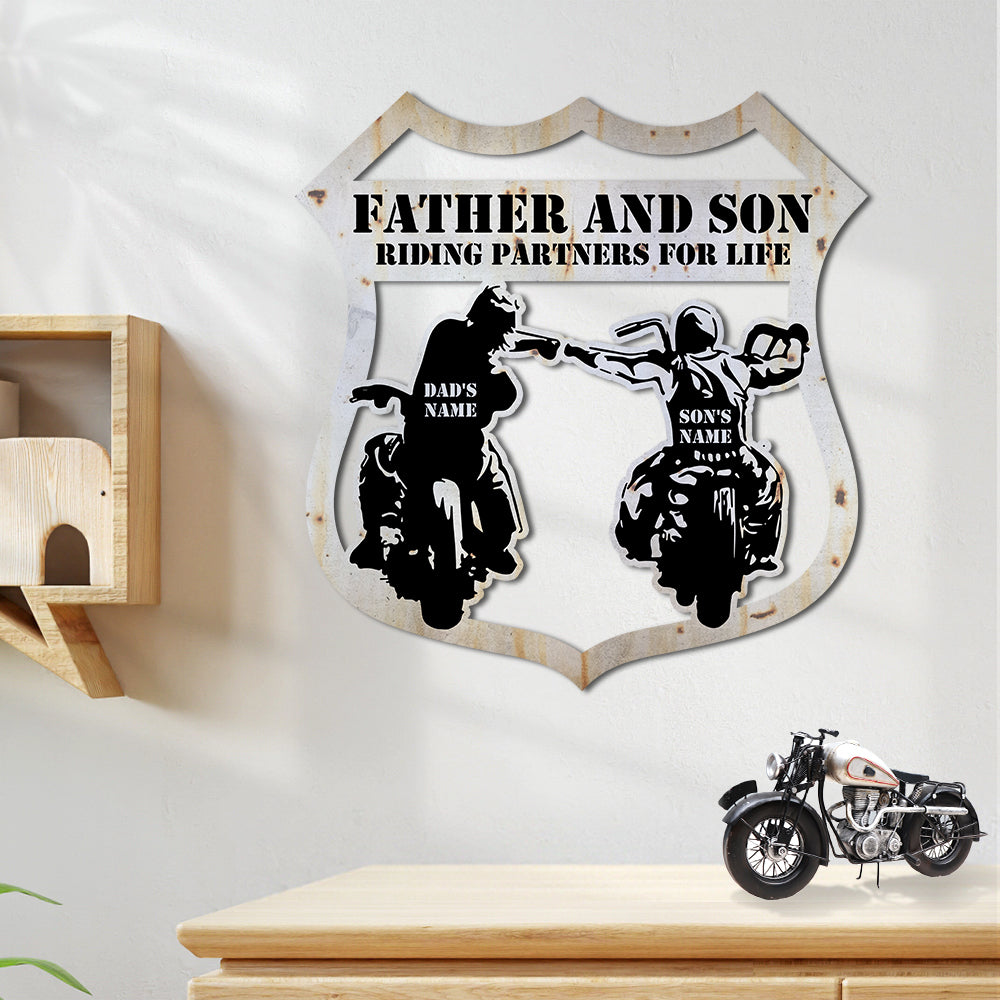 Father And Son Riding Partners For Life Personalized Biker Metal Sign Gift For Family