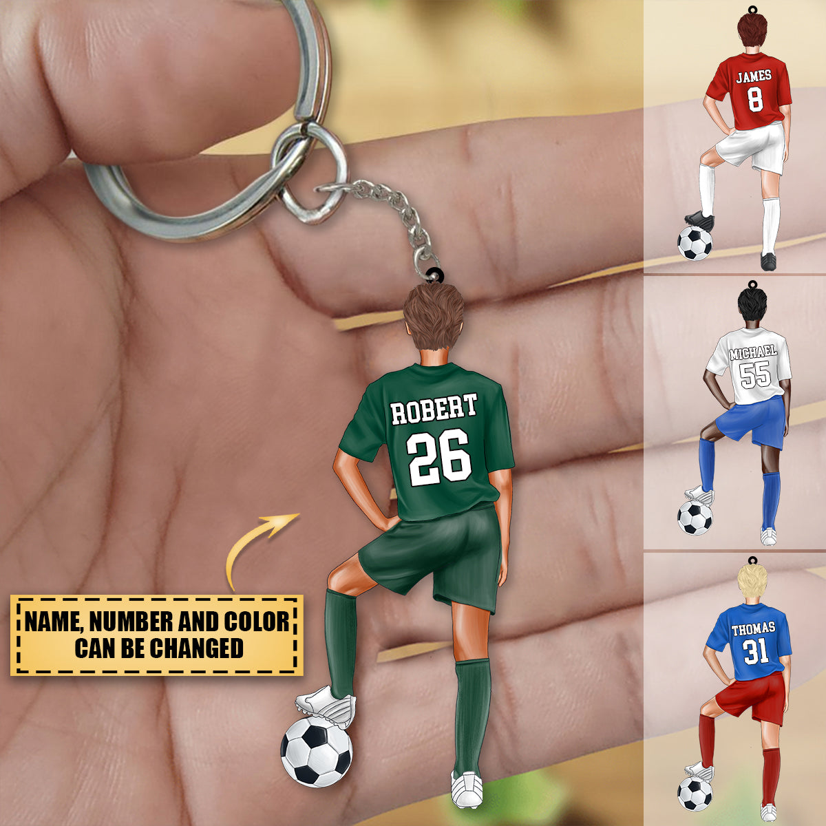 Personalized Football Player With Ball Christmas Keychain